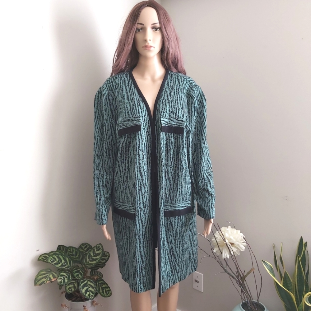 vintage union label Gracie Square open cardigan longline green black 𝗉𝗋int